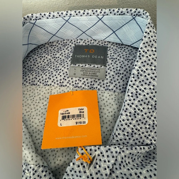 Thomas Dean Abstract Print Button Up Dress Shirt Cotton Office Career NWT Large - Picture 6 of 7